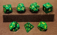 Fifteen4Two Ventures 7pc Gemstone Dice Set Malachite Wild Growth w/Stitched Dice Case